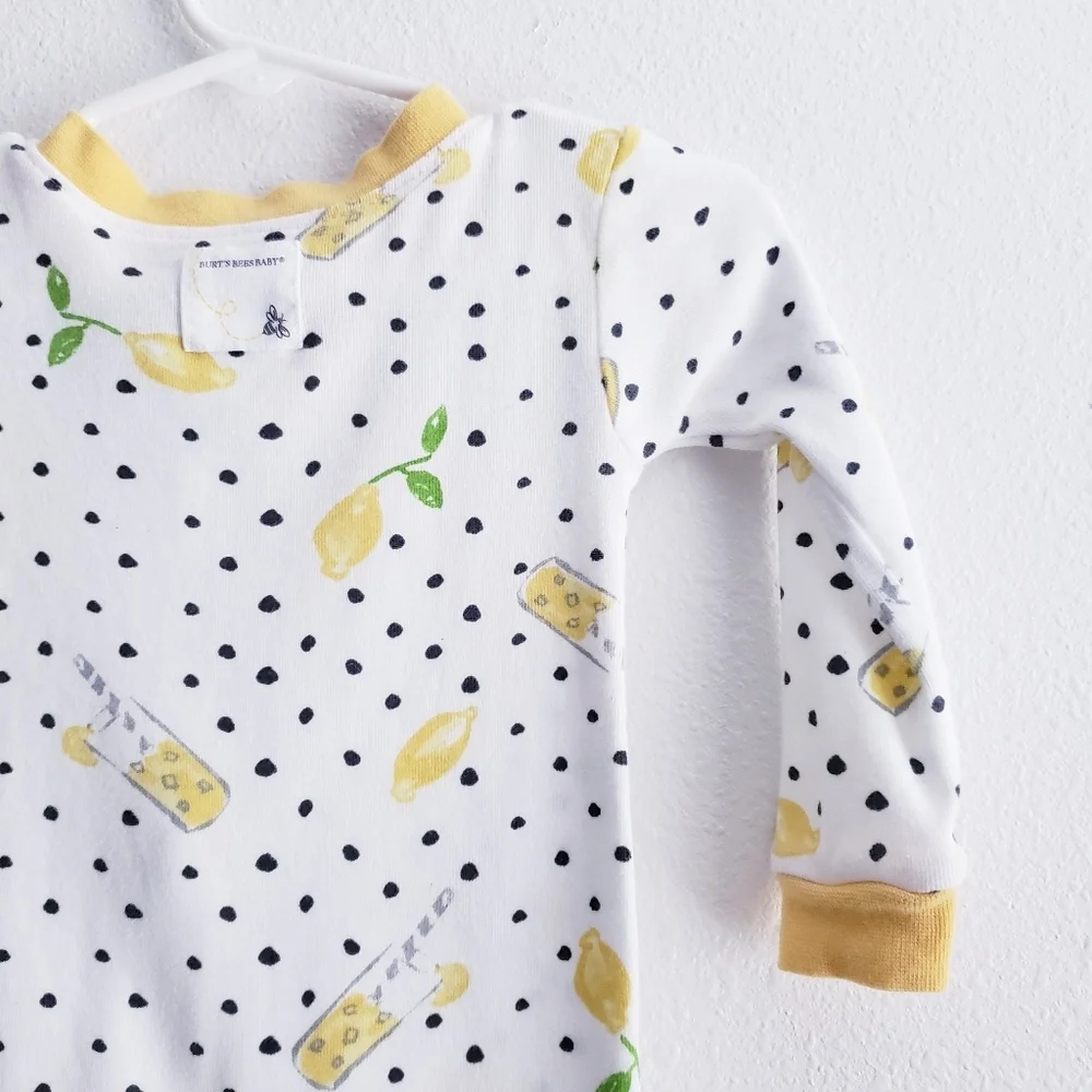 Burts Bees Polka-dot Lemon Long Sleeve Full Zip PJ Onesie